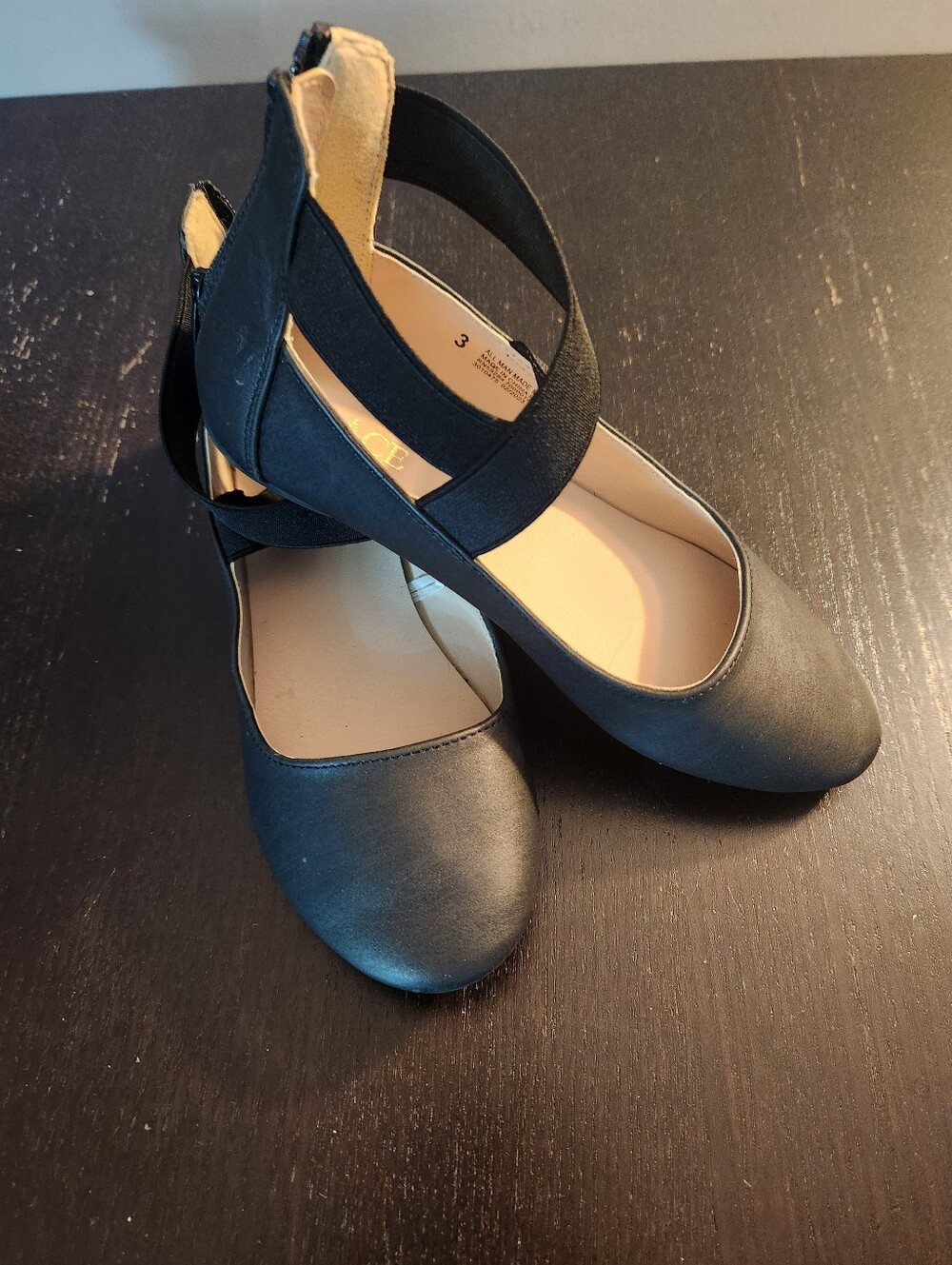 The Childrens Place Black Cross-Strap Ballet Flats with Elastic Ankle Strap